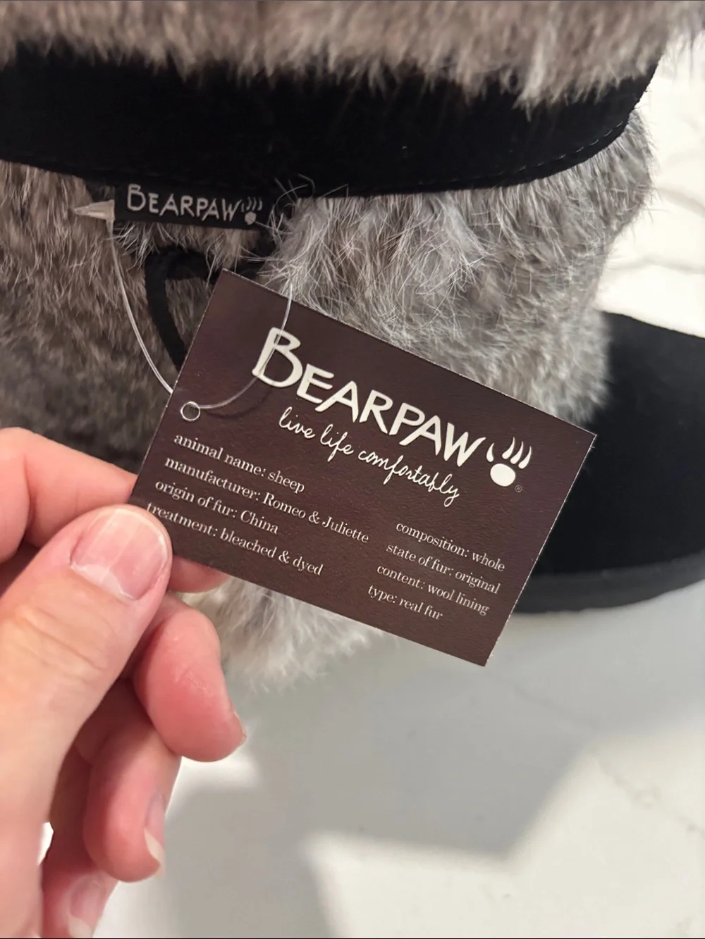BearPaw Tama II Women's Black Suede Gray Rabbit Fur Pom Boot Grey 9 Sheepskin
